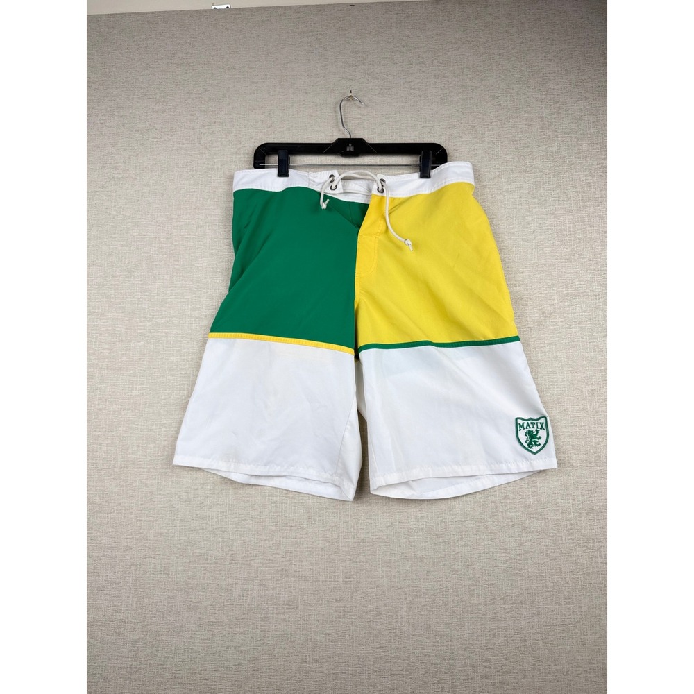 Matix St Kilda Y2K 2000's Made Trunk Board Shorts Mens 34 Hybrid Green Yellow